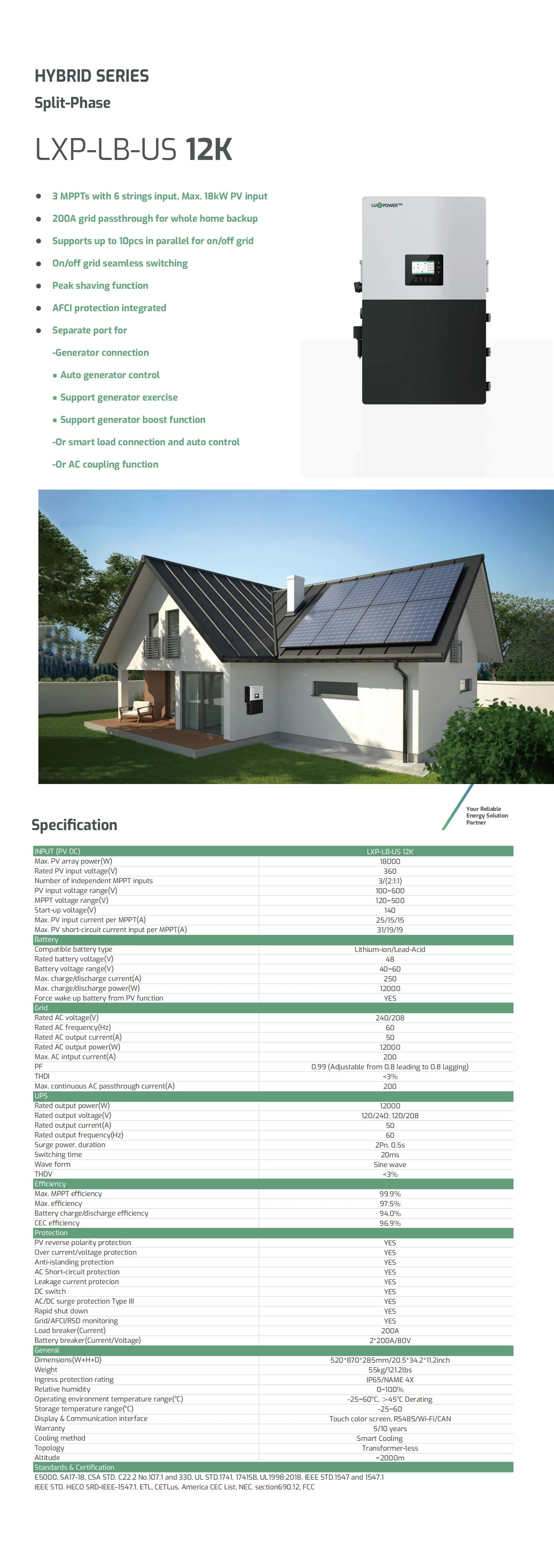 12K US Version Voltage Single Phase Hybrid Inverters